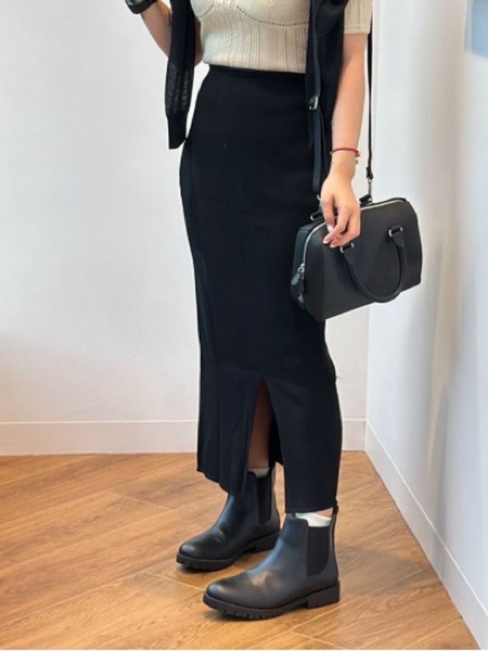 Uniqlo x Mame Kurogouchi Black Ribbed Knit Maxi Skirt 3D Knit - Picture 6 of 8